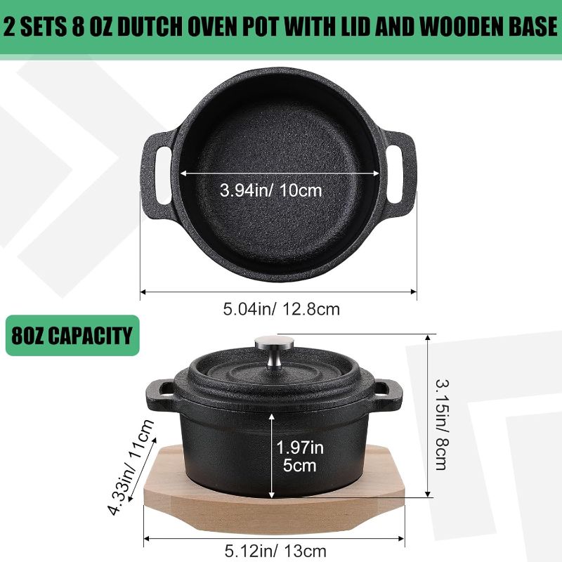 Photo 1 of 1pc--Suttmin Mini Dutch Oven Pot with Lid and Wooden Base Pre Seasoned Cast Iron Casserole Mini Cast Iron Pot Round Cocotte with Handle Heavy Duty Casserole Dish for Grill Oven, Black?8 oz?