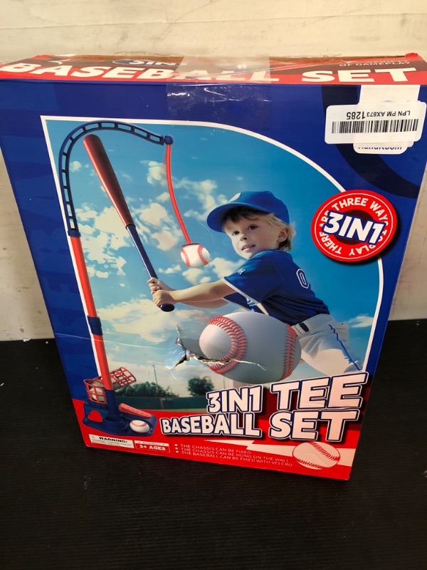 Photo 3 of 3-in-1 Kids Baseball Set for Ages 3-5/5-8, Batting Tee, Stand Tee, Pitching Machine with 6 Plastic Softballs & Bat, Adjustable Height, Indoor/Outdoor Backyard Sport Games Gifts for Boys & Girls, Blue