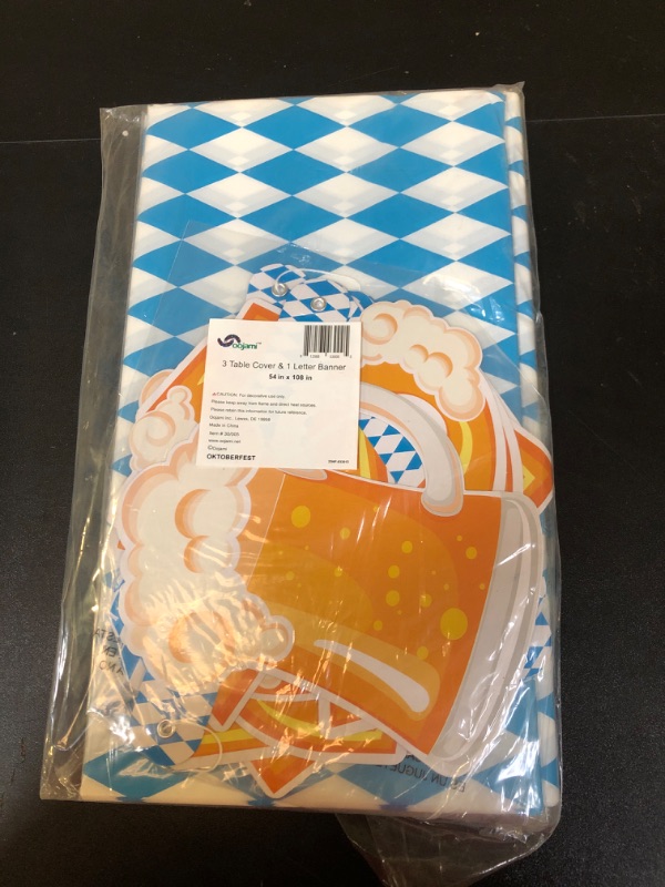 Photo 2 of Oojami 3 pc Oktoberfest Table Cover Large Tablecloth for 8 Chairs Table & Oktoberfest Letter Banner Value Party Pack