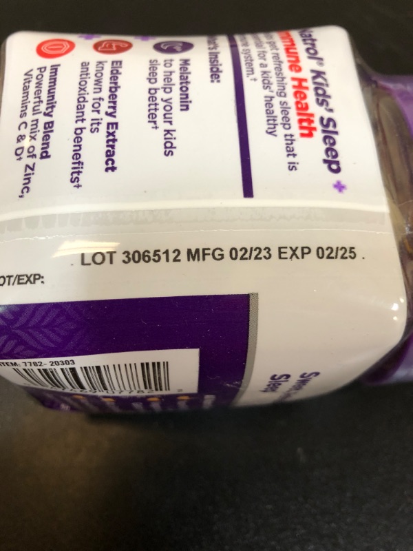 Photo 2 of Natrol Kids Sleep+ Immune Health Gummies with Melatonin, Zinc, Vitamin C and D, Elderberry, 50 Raspberry Flavored Melatonin and Immune Health Gummies, 50 Day Supply exp 02/2025