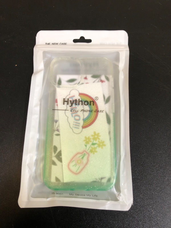 Photo 2 of Hython Case for iPhone 14 Case Glitter, Cute Sparkly Clear Glitter Shiny Bling Sparkle Cover, Anti-Scratch Soft TPU Thin Slim Fit Shockproof Protective Phone Cases Women Girls, Clear/Fluorescent Green