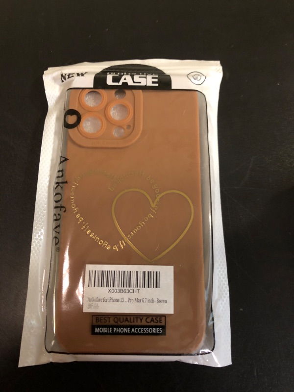 Photo 2 of ankofave for iPhone 13 Pro Max Case for Women Girls Cute, Gold Plated Letter Double Heart Case Soft Shockproof, Full Camera Lens Protective Phone Cases for iPhone 13 Pro Max 6.7 inch- Brown