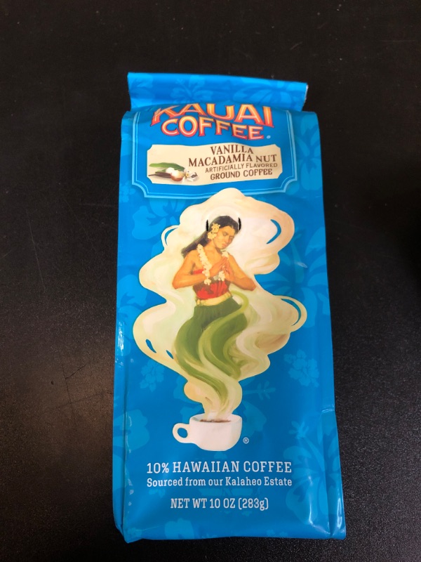 Photo 2 of Kauai Hawaiian Ground Coffee, Vanilla Macadamia Nut Flavor - Gourmet Arabica Coffee From Hawaii's Largest Grower, Smooth, Delicious Flavor and Amazing Aroma - 10 Ounce Vanilla Macadamia Nut 10 Ounce (Pack of 1) BB: 07/14/25