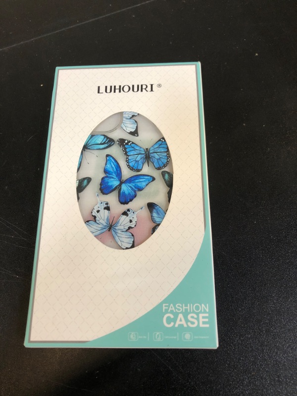 Photo 2 of LUHOURI Designed for iPhone 14 Case with Screen Protector - Slim Fit, Sturdy Clear Acrylic Cover for Women and Girls - Protective Phone Case 6.1" - Floral Blue Butterflies