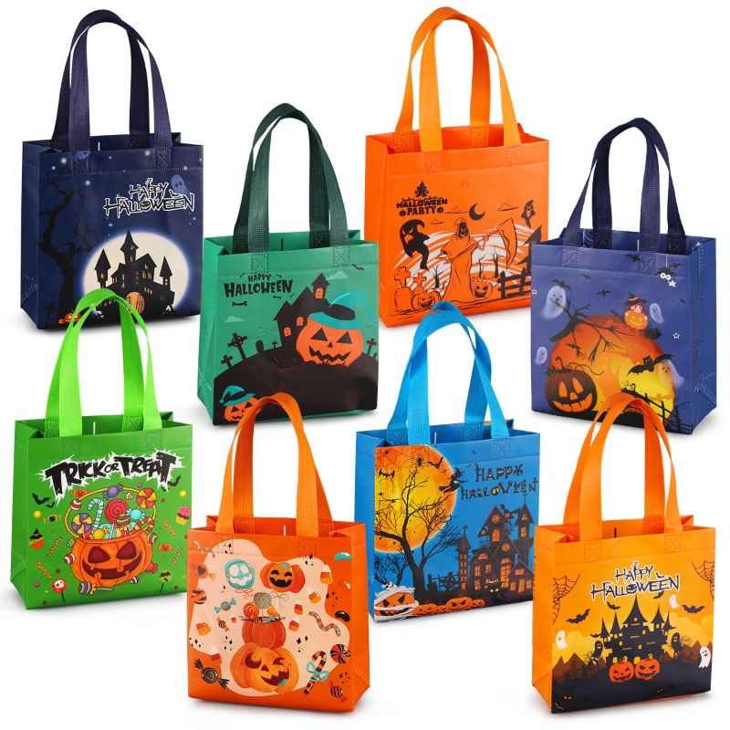 Photo 1 of Aviski 8PCS Halloween Trick or Treat Bags, Small Halloween Tote Bags with Handles, Gift Bags, Multifunctional Non-Woven Halloween Bags for Gifts Wrapping, Trick or Treat, Halloween Party Supplies