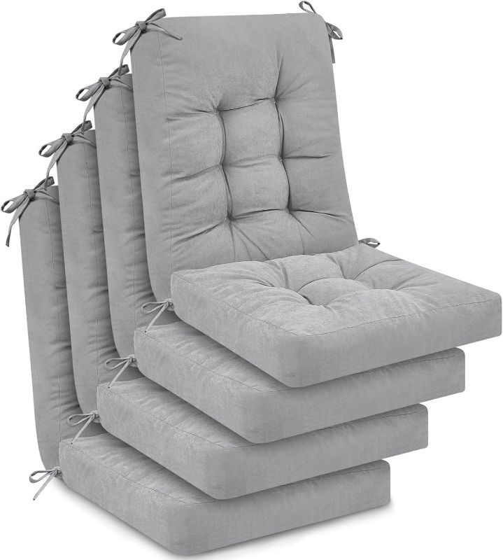 Photo 1 of 4 Set Outdoor Patio Chair Cushions Seat High Back Tufted Pillow Replacement Rocking Chair Cushions Patio Chair Pads for Autumn Winter Seasonal Indoor Home Office(Gray