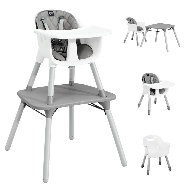 Photo 1 of BABY JOY High Chair, 5 in 1 Convertible Highchair for Babies & Toddlers | Booster Seat | Table and Chair Set | Infant Feeding Chair with Removable Tray, Safety Harness, Removable Cushion (Gray)