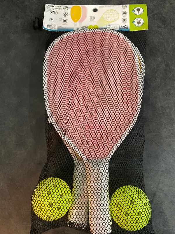 Photo 1 of Franklin Sports 2 Player Wood Journey Pickleball Paddle and Ball Set in Mesh bag - Yellow/Pink
