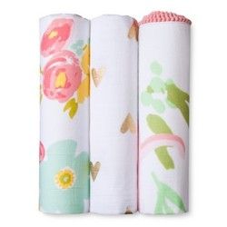 Photo 1 of Flora Muslin Swaddle Blankets - Pink- 3pk - Cloud Island