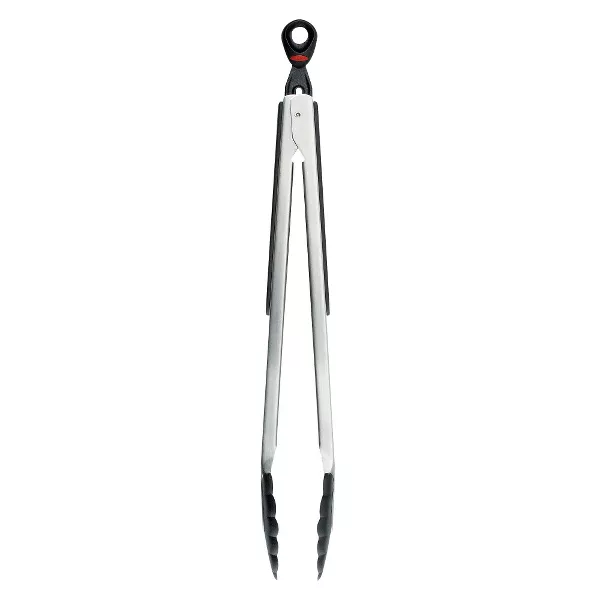 Photo 1 of 12" Tongs with Nylon Head: Stainless Steel, Locking Mechanism, Dishwasher-Safe Cooking Tongs, Black