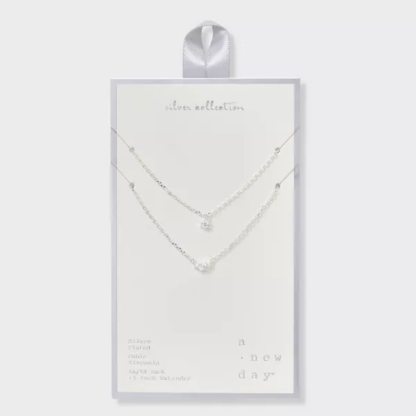 Photo 1 of Silver Plated Cubic Zirconia Station Layered Necklace - A New Day™ Silver