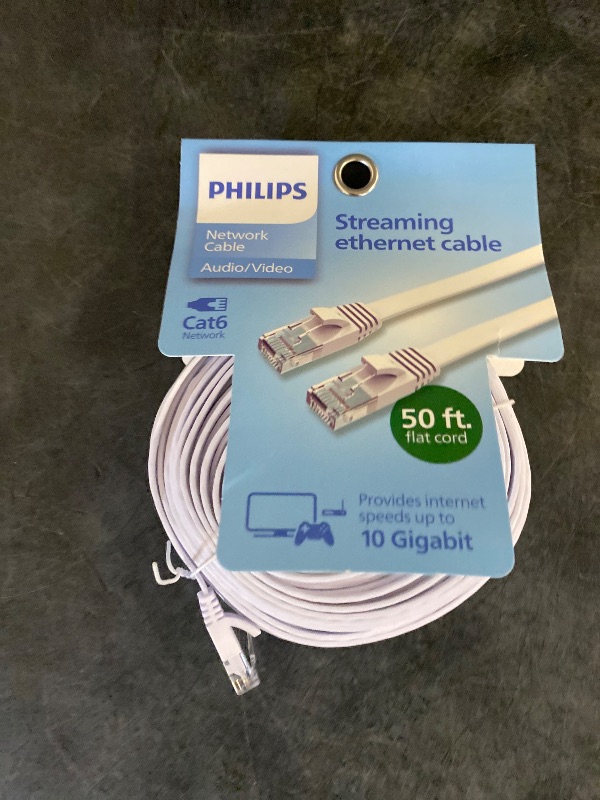 Photo 2 of Philips 50' Cat6 Flat Ethernet Cable - White