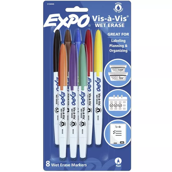 Photo 1 of Expo Vis-a-Vis 8pk Wet Erase Markers Fine Tip Multicolored