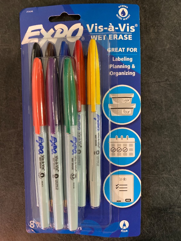 Photo 2 of Expo Vis-a-Vis 8pk Wet Erase Markers Fine Tip Multicolored