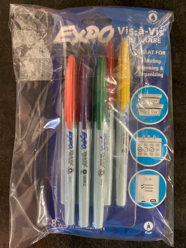 Photo 3 of Expo Vis-a-Vis 8pk Wet Erase Markers Fine Tip Multicolored