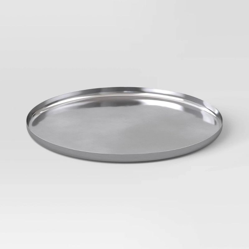 Photo 1 of Aluminum Charger Plate Silver - Threshold™: Luxury Round Serving Tray, 14.125", Spot Clean, Not Microwave/Dishwasher Safe