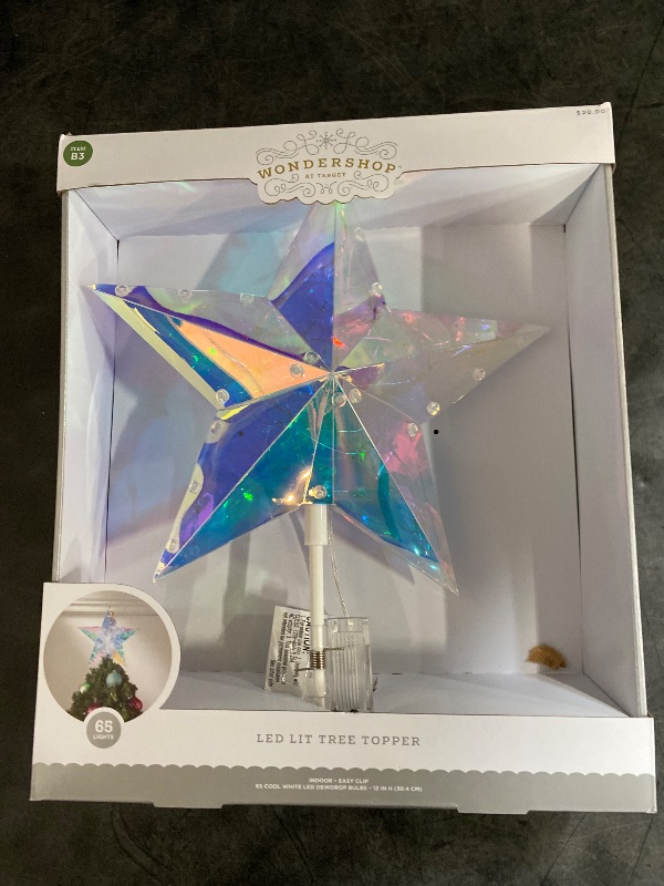 Photo 2 of 12.5" Pre- Star Christmas Tree Topper Iridescent with Mulitcolor Lights