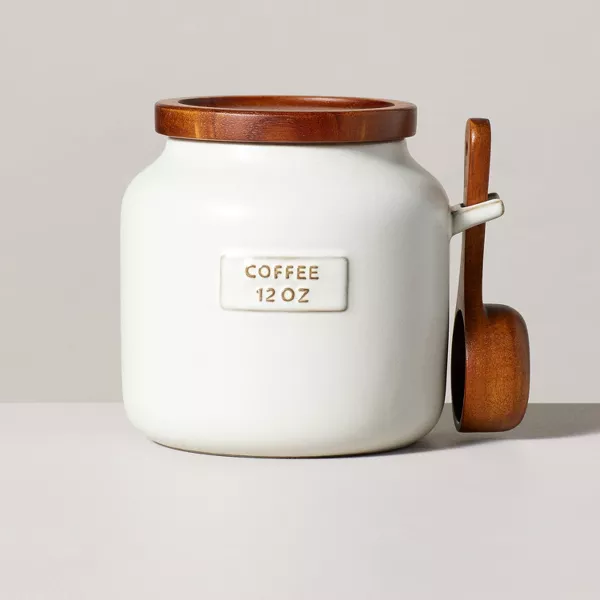 Photo 1 of 12oz Stoneware Coffee Canister with Wood Lid & Scoop Cream/Brown