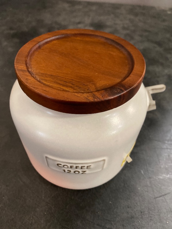 Photo 2 of 12oz Stoneware Coffee Canister with Wood Lid & Scoop Cream/Brown