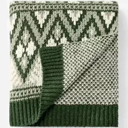 Photo 1 of Knit Fair Isle Throw Blanket Green/Cream