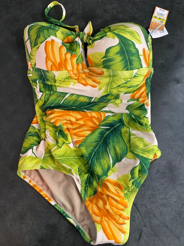 Photo 2 of Multi M Banana Print Pique Bandeau Full Coverage One Piece Swimsuit 