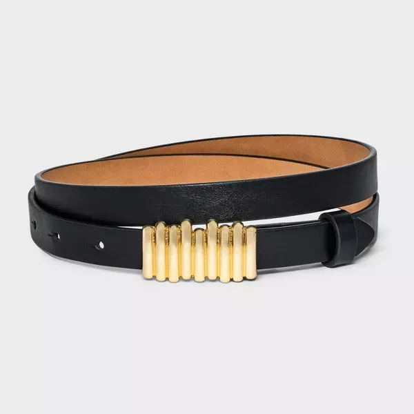 Photo 1 of Black M Women's Long Square Peg Buckle Belt