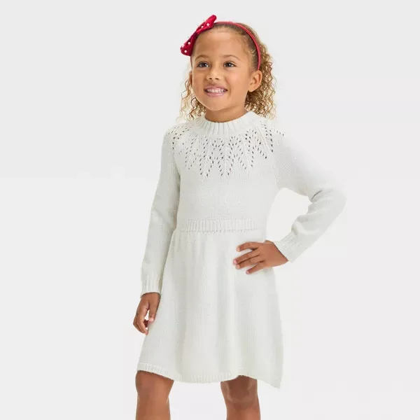 Photo 1 of Cream 4T Toddler Girls' Pointelle Sweater Dress 