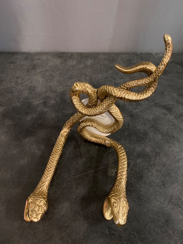 Photo 2 of Double Snake Taper Candle Holder Aluminum Gold