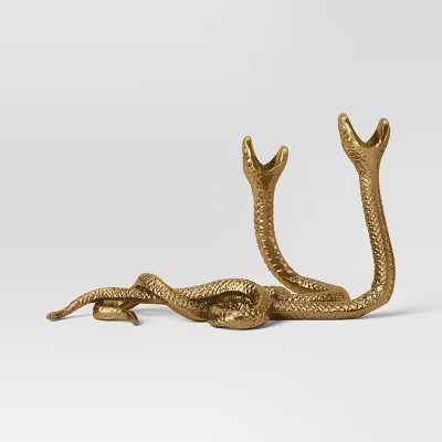 Photo 1 of Double Snake Taper Candle Holder Aluminum Gold