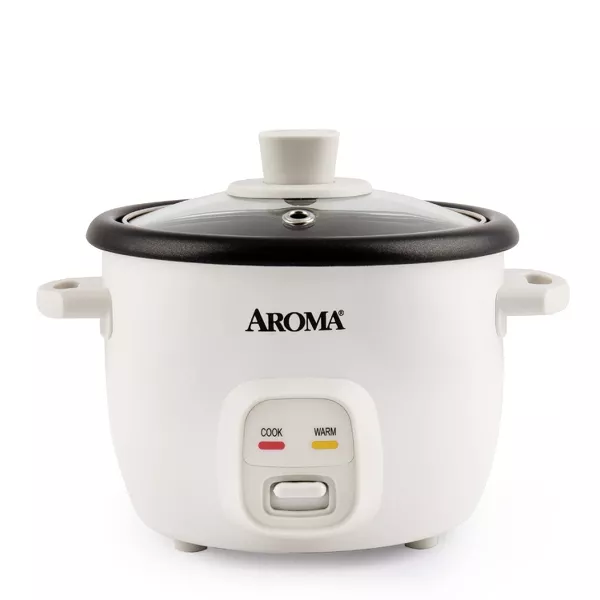 Photo 1 of Aroma 4 Cup Pot Style Rice Cooker - White: Nonstick, Stay-Cool Handles, 1 Setting, 250W, Includes Glass Lid & Manual