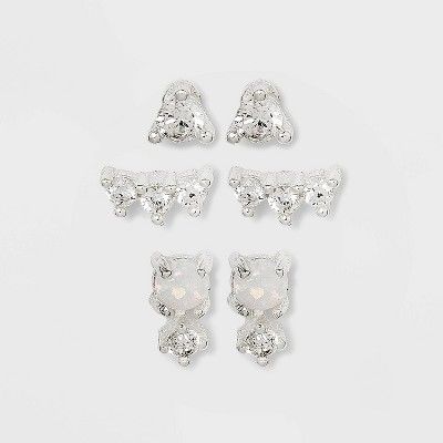 Photo 1 of Sterling Silver Cubic Zirconia and Faux Opal Stud Earring Set 3pc