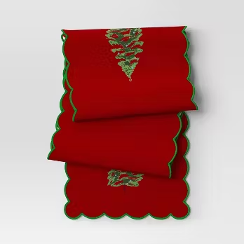 Photo 1 of Christmas Tree 72"x14" Reversible Red Striped Table Runner