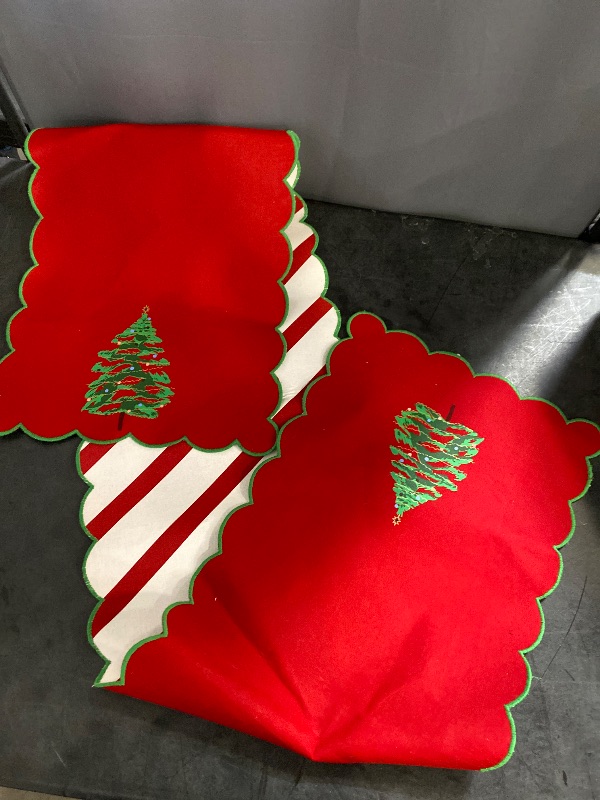 Photo 2 of Christmas Tree 72"x14" Reversible Red Striped Table Runner