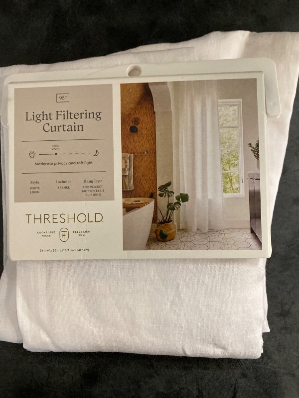 Photo 1 of 54"x95" Light Filtering Linen Window Curtain Panel White