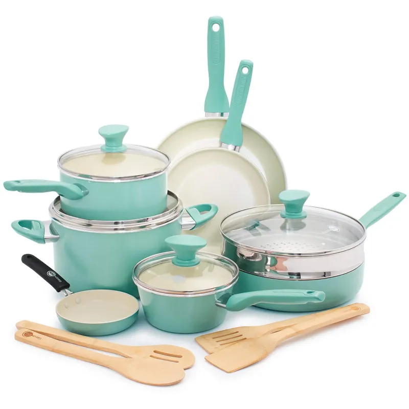 Photo 1 of GreenPan Rio Ceramic Nonstick 16-Piece Cookware Set - Turquoise