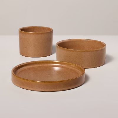 Photo 1 of 3pc Decorative Ceramic Crock/Bowl/Tray Set Pumpkin Brown