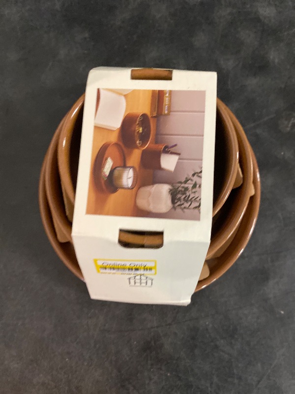 Photo 2 of 3pc Decorative Ceramic Crock/Bowl/Tray Set Pumpkin Brown