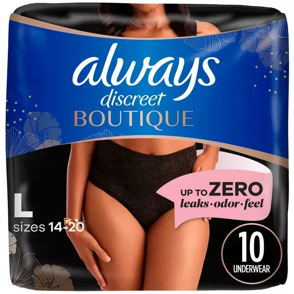 Photo 1 of Large Always Discreet Boutique Adult Postpartum Incontinence Underwear for Women - Black 