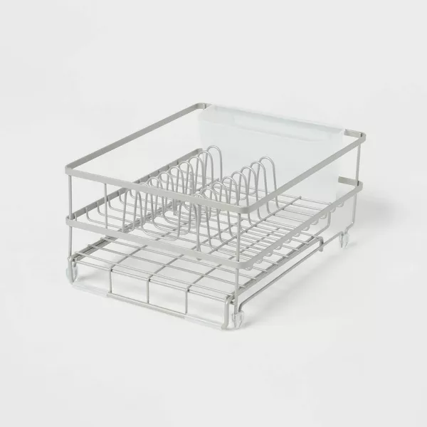 Photo 1 of Space Saver Steel Dish Rack with Utensil Tray Matte Nickel