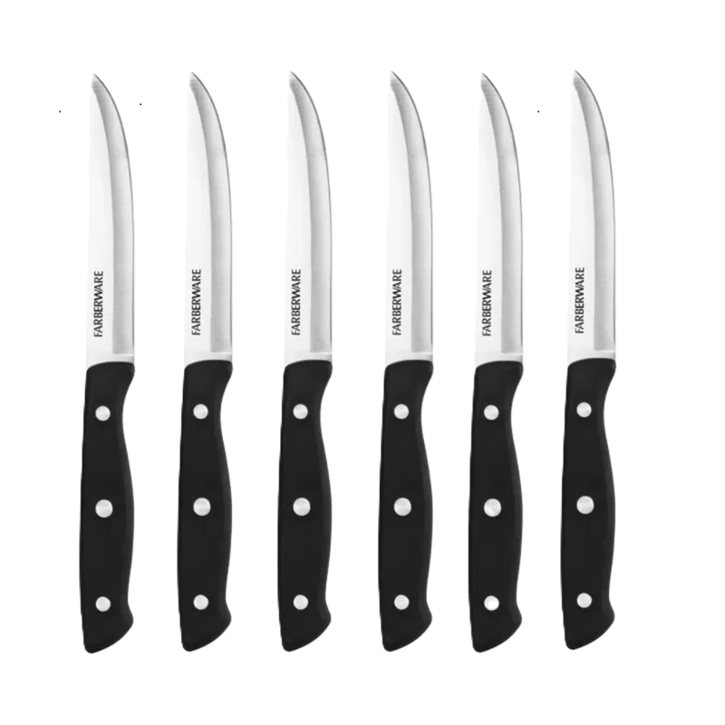 Photo 1 of Farberware Classic 6-Piece Triple Riveted Stainless Steel Steak Knife Set with Black Handle