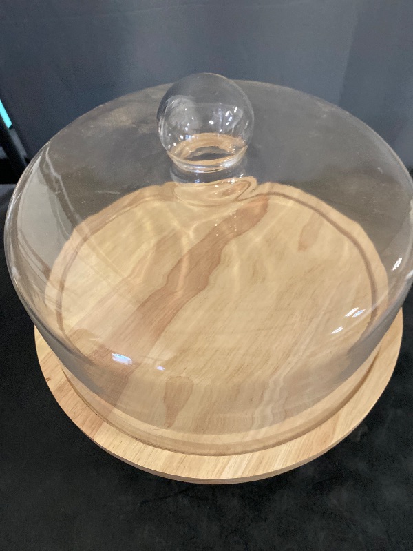 Photo 2 of 11.5" Wooden Cake Stand with Glass Cloche