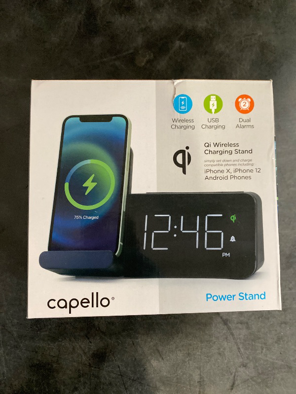 Photo 3 of Power Stand Alarm Table Clock Black - Capello: Wireless Charger, USB Port, Modern Design, for Bedroom