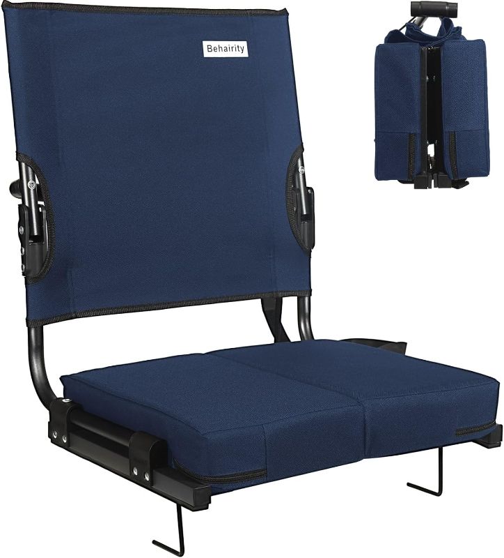 Photo 1 of tadium Seats for Bleachers with Back Support Wide, Portable Bleacher Chairs with Highest Back and Thick Cushion, Folding Padded Stadium Chair for Adults at Sports Events and Concerts. (Navy Blue)