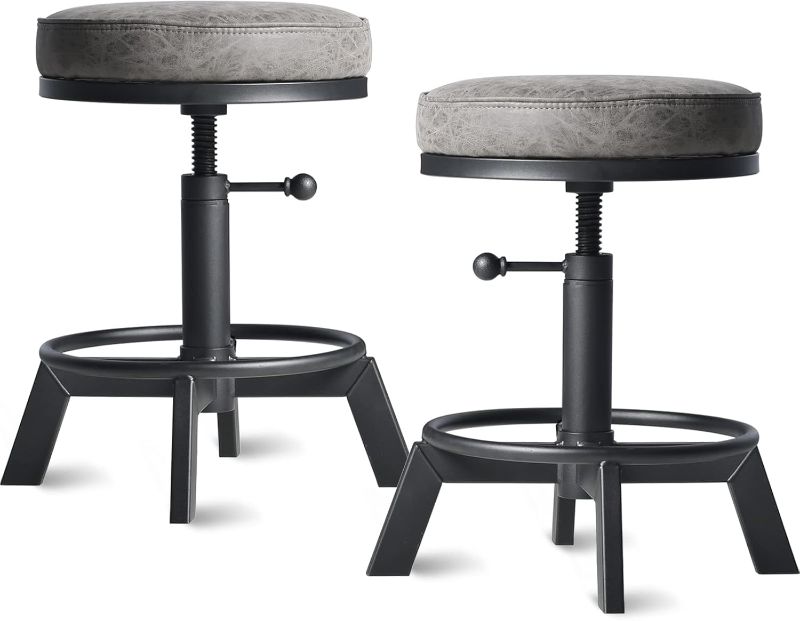 Photo 1 of Industrial Bar Stools-Standard Height Chairs-Swivel Pu Seat-Kitchen Island Stool-Height Adjustable 15-21inch(Set of 2)