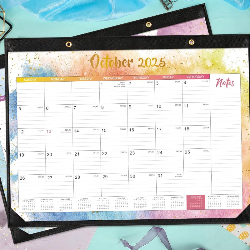 Photo 1 of 2025-2026 Desk Calendar - Large Desk Calendar 2025-2026, Jul.2025 - Dec.2026, 22" x 17", Corner Protectors, Large Ruled Blocks - Multicolor Waterink