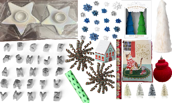 Photo 1 of 13 Item Seasonal & Party Supplies, Kitchen & Dining | 2 Count Star Taper Candle Holders, 26pc Christmas Alphabet Cookie Cutter Set Silver, 40ct Christmas Bow Bag, 2ct Curl Swirl Plaid Christmas Decorative Gift Bow Red/Green, 40 sq ft Star Wars: The Mandal