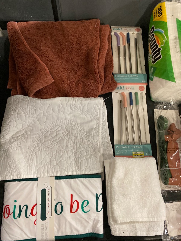 Photo 2 of 14 Item Bed & Bed, Kitchen & Dining, Food & Pantry | Organic Towel Bronze Brown, Garment Washed Paisley Stitch Quilt Sham White, Double Oven Mitt, 2CT. 5pk Straw Cleaner Set: Stainless Steel & Silicone, Everyday Hand Towel, 200ct Bounty Napkins - White, 2