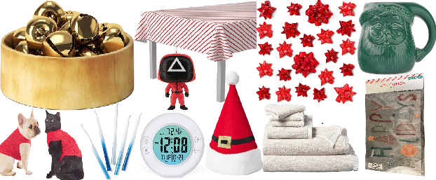 Photo 1 of 14 Item Bundle Seasonal & Party Supplies, Kitchen & Dining, Home Decor, Electronics | Christmas Decorative Bell Filler Gold, 84"x60" Christmas Red Striped Tablecloth, M Dog and Cat Sweater Knit, 45ct 6" Hanukkah Wax Menorah Candles Blue Silver Ombre,  Squ