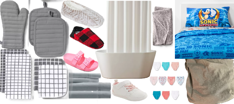 Photo 1 of 12 Item Bundle Kitchen & Dining, Women's Shoes, Men's Shoes, Kids Clothing | 7pc Kitchen Textile Set, Women's Faux Fur Cozy Pull-On Slipper Socks with Grippers, Adult Buffalo Plaid Fleece Lined Slipper Socks with Huggable Heel, 71"x71" Heavy Weight Color 