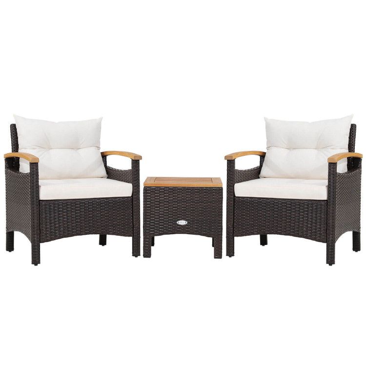 Photo 1 of 3 Pieces Patio Rattan Furniture Set with Removable Cushion-Off White